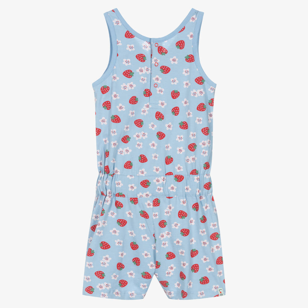 Lilly and Sid - Girls Blue Organic Cotton Playsuit | Childrensalon