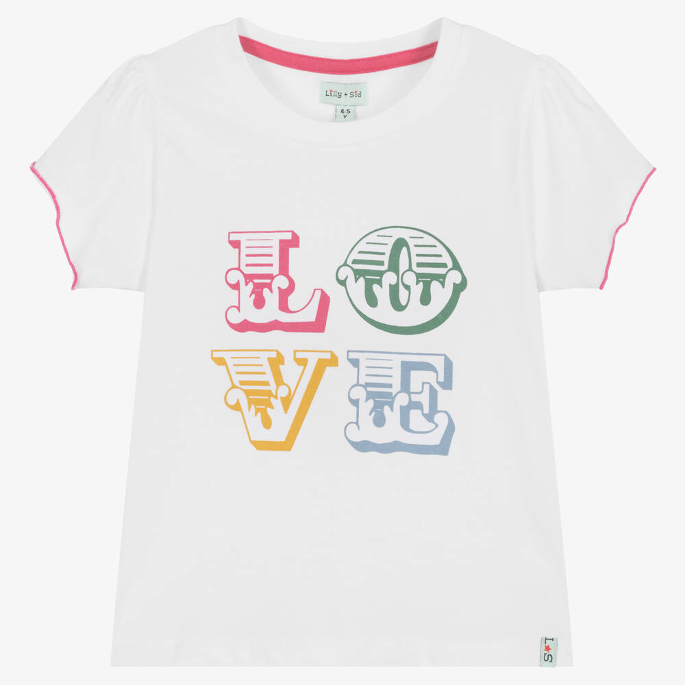 Lilly and Sid - Girls Ivory & Pink Cotton T-Shirt | Childrensalon