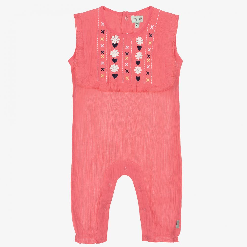Lilly and Sid - Girls Pink Cotton Jumpsuit | Childrensalon