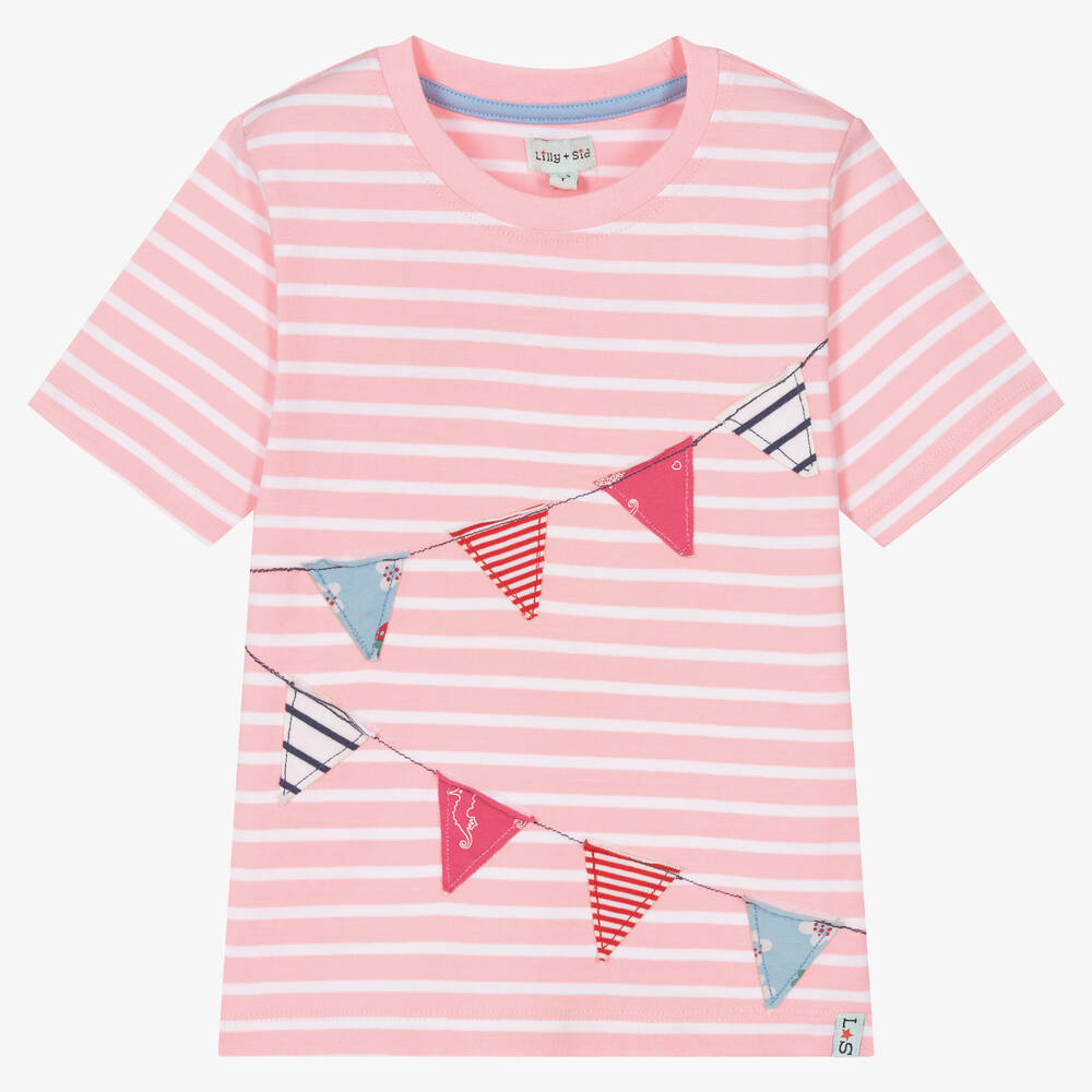 Lilly and Sid - Girls Pink Stripe Organic Cotton T-Shirt | Childrensalon
