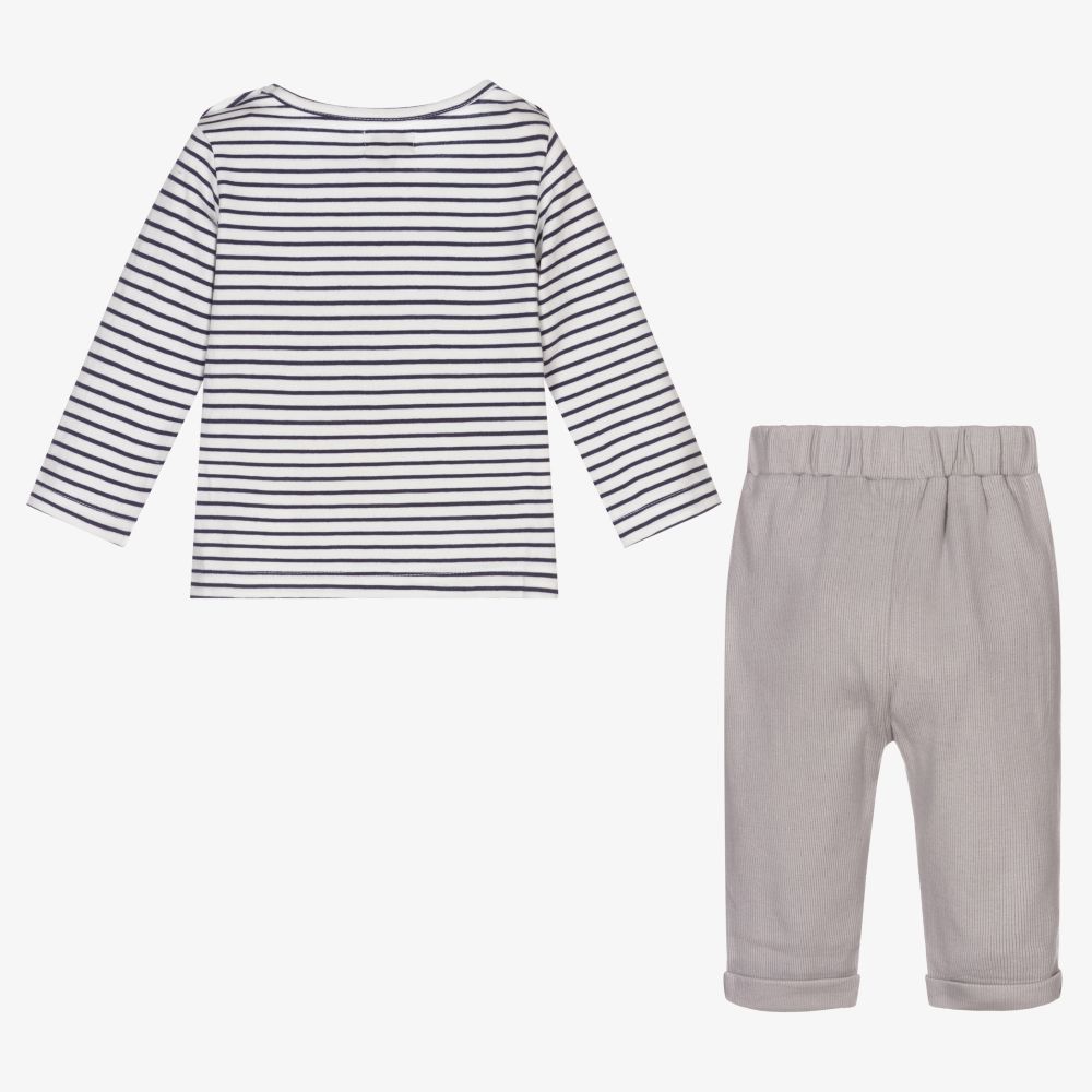 Lilly and Sid-Grey & Blue Baby Trouser Set | Childrensalon Outlet
