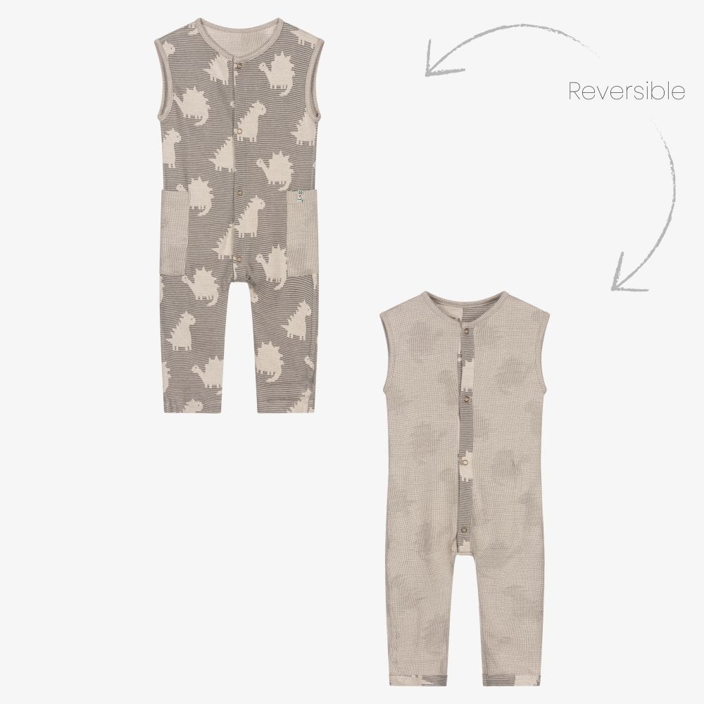 Lilly and Sid - Grey Reversible Baby Dungarees | Childrensalon