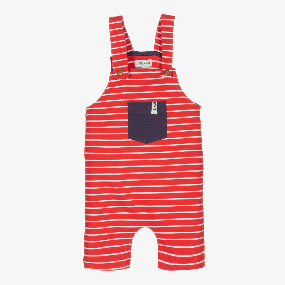 Lilly and Sid - Red Cotton Dungaree Shorts | Childrensalon