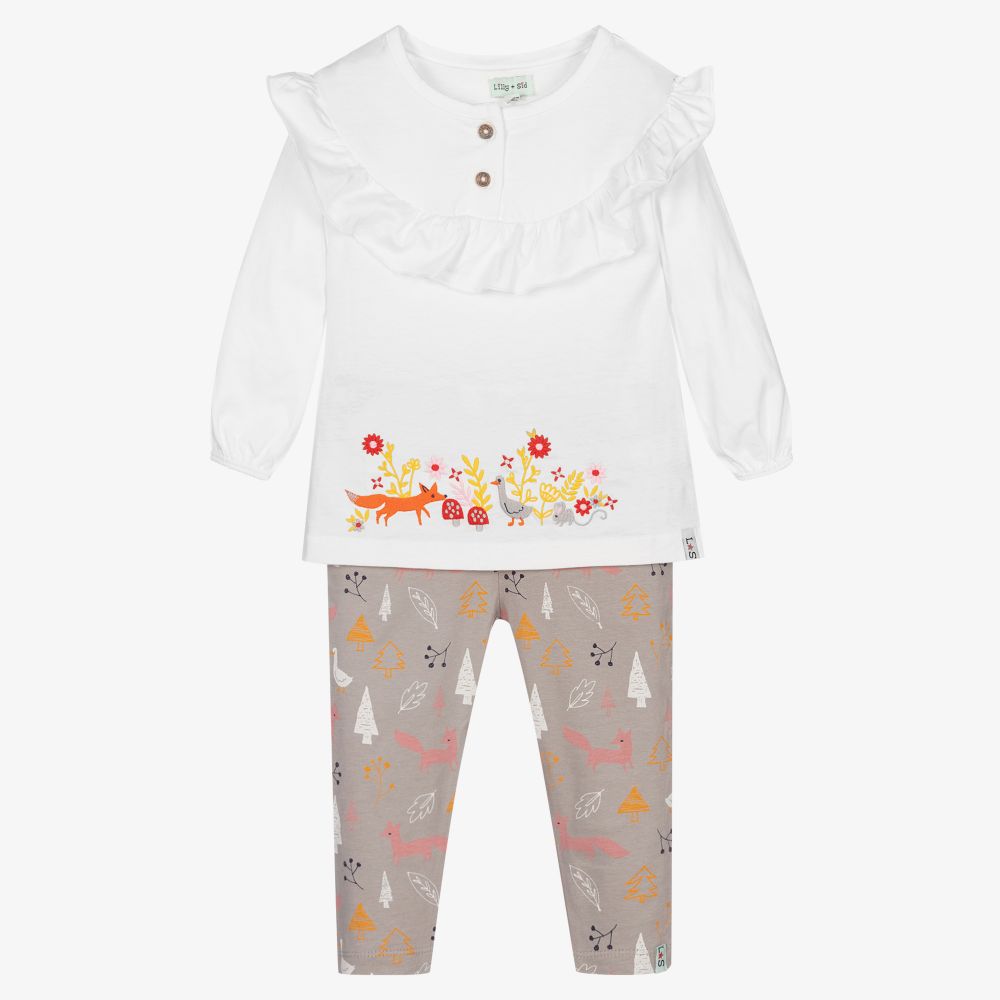 Lilly and Sid - White & Grey Baby Leggings Set | Childrensalon