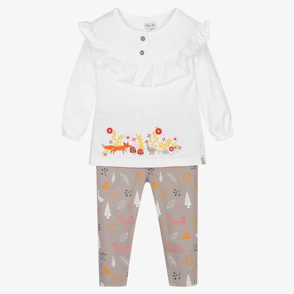 Lilly and Sid-White & Grey Baby Leggings Set | Childrensalon Outlet