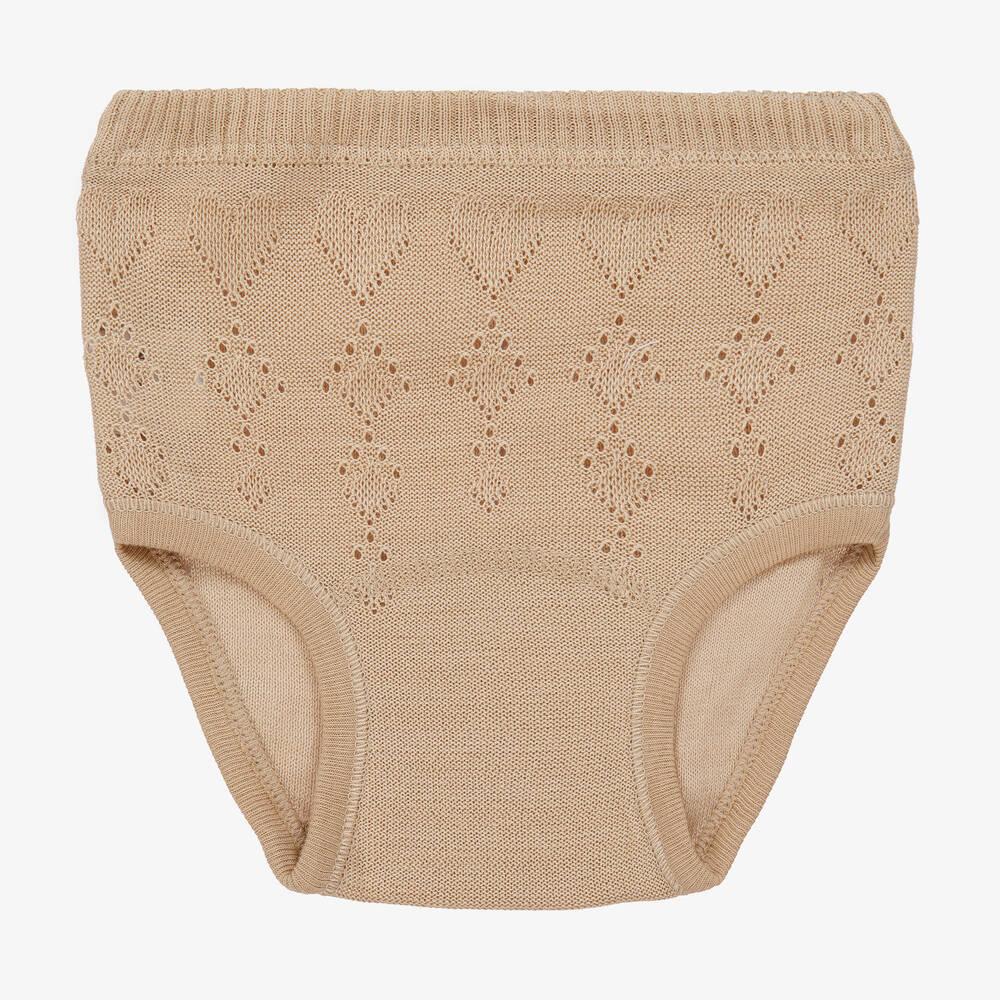 Linn - Girls Beige Knitted Cotton Knickers | Childrensalon