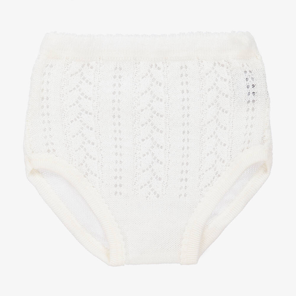 Linn - Girls Ivory Knitted Cotton Knickers | Childrensalon