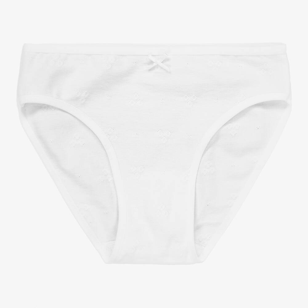 Linn - Girls White Cotton Knickers | Childrensalon