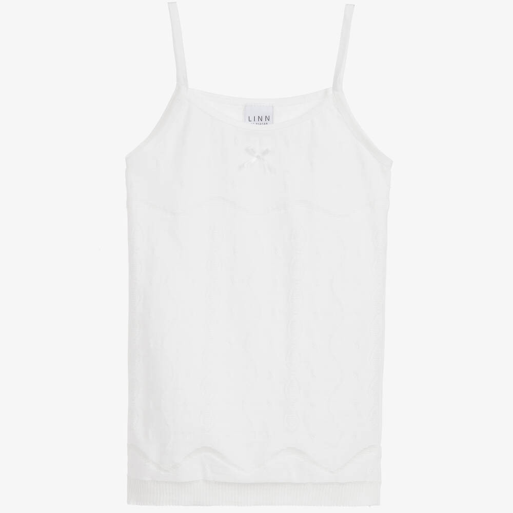 Linn - Girls White Cotton Vest | Childrensalon