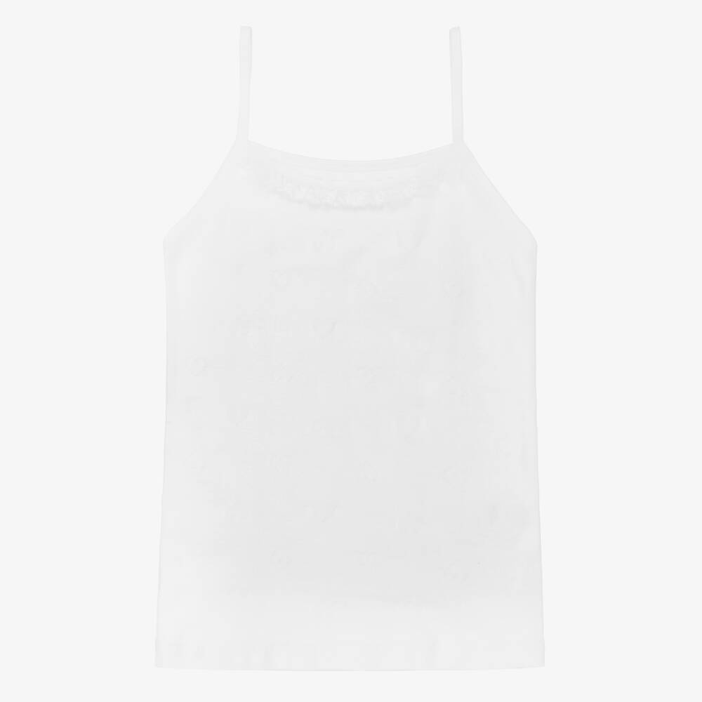 Linn - Girls White Cotton Vest Top | Childrensalon