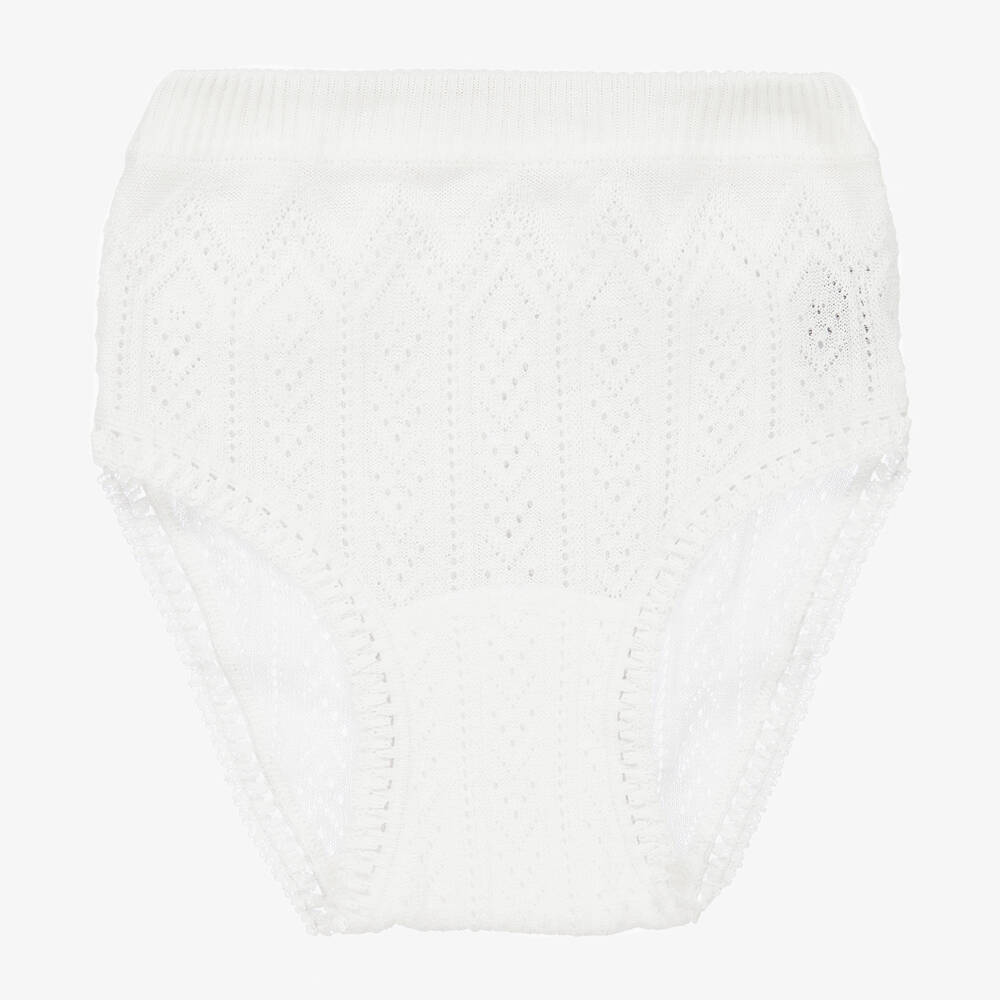 Linn - Ivory Cotton Knit Knickers | Childrensalon