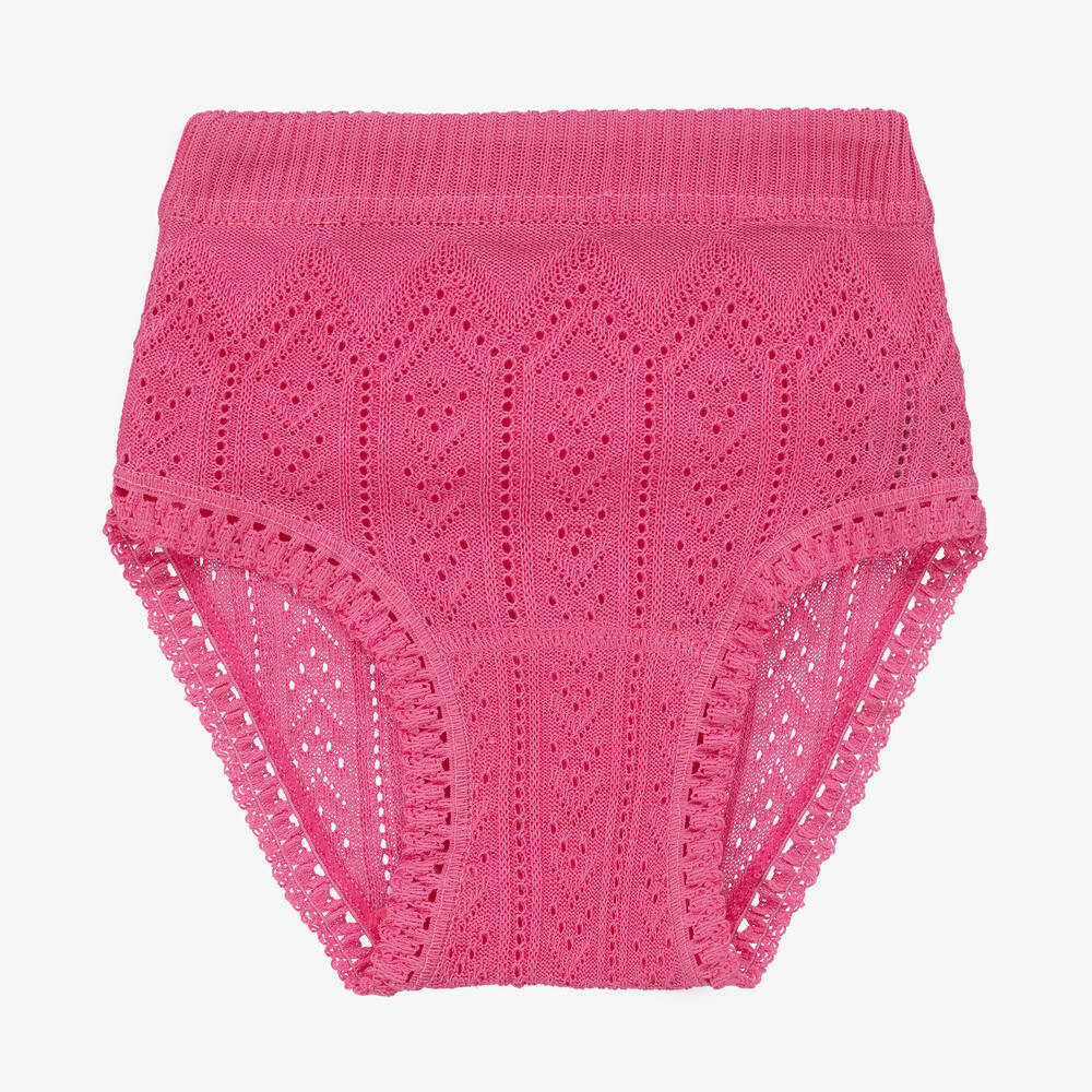 Linn - Pink Cotton Knit Knickers | Childrensalon