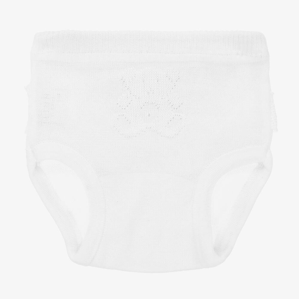 Linn - White Frilly Knit Knickers | Childrensalon