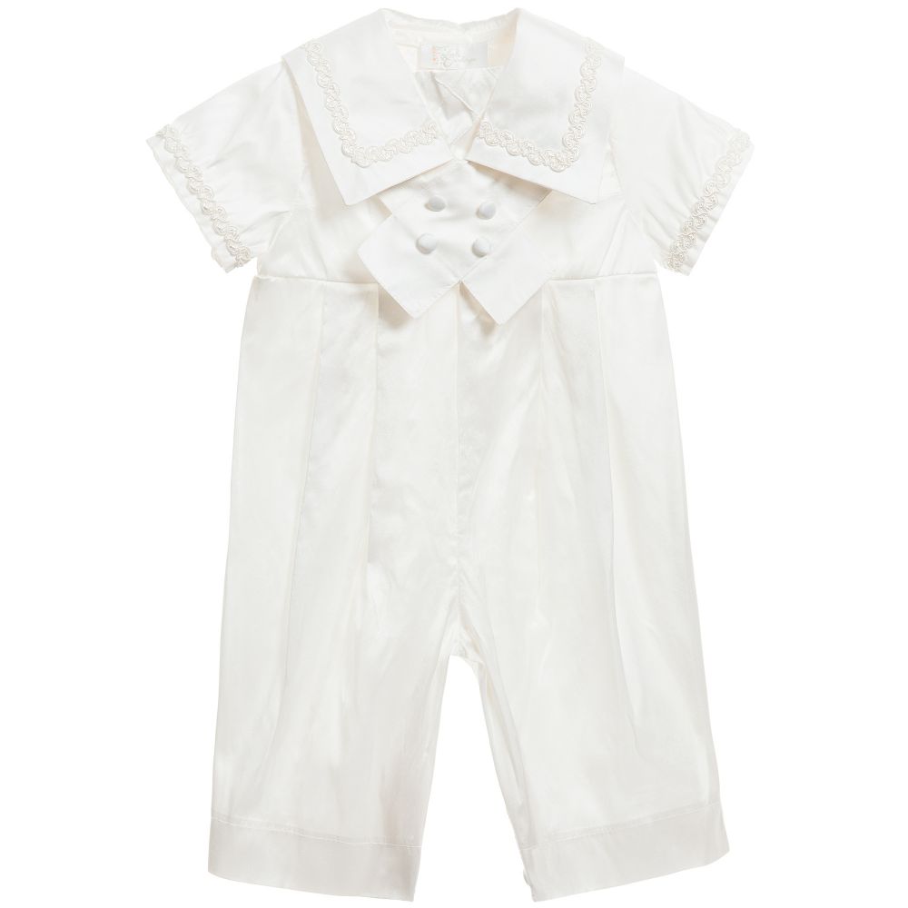 Little Darlings Occasion - Baby Boys Ivory Silk Sailor Romper Suit | Childrensalon