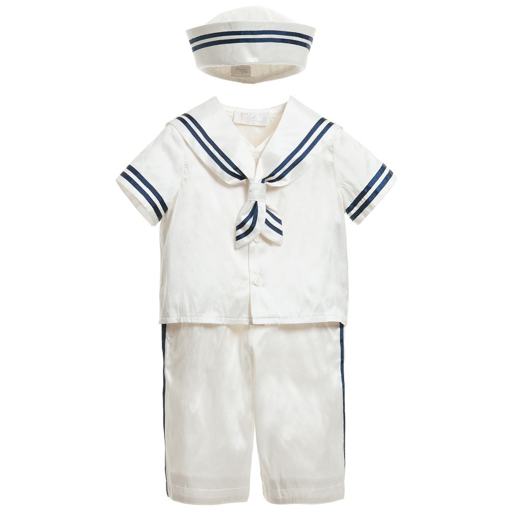 Little Darlings Occasion - Baby Boys Ivory Silk Sailor Suit & Hat | Childrensalon