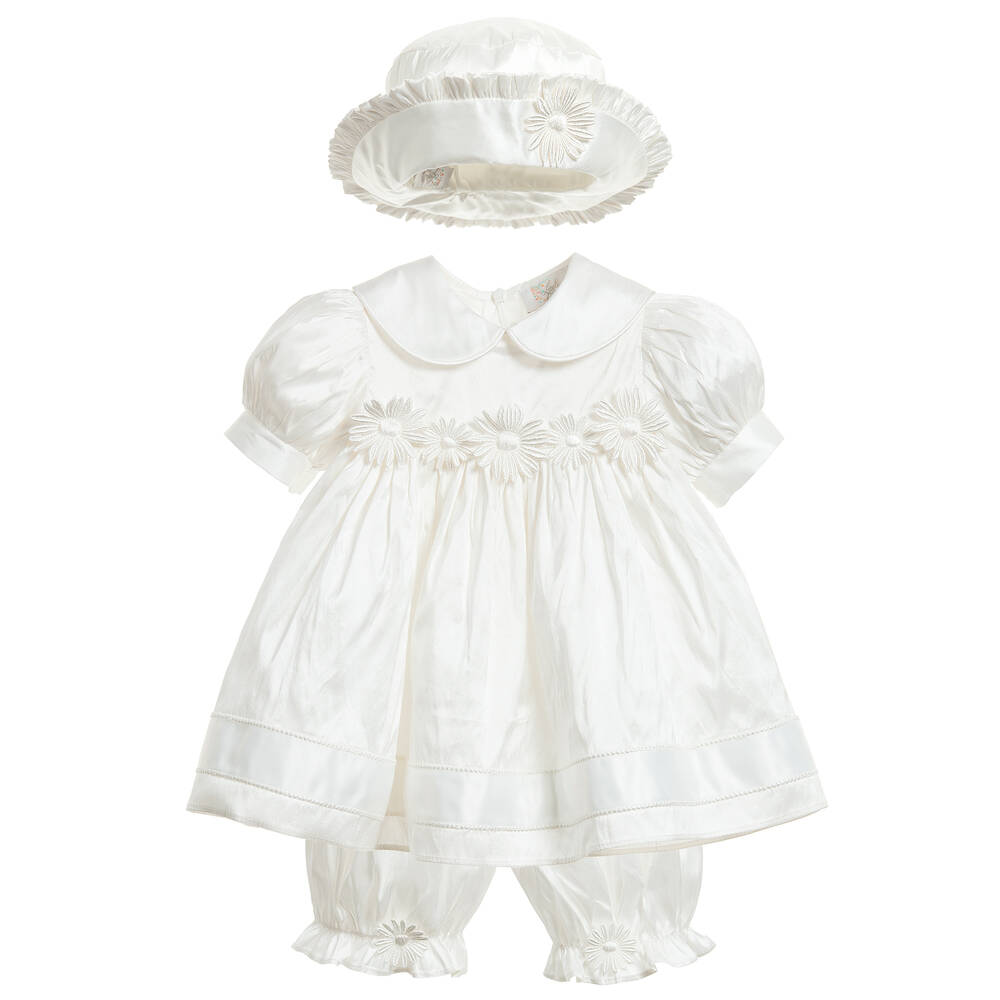 Little Darlings Occasion - Baby Girls Ivory Silk Daisy Dress Set | Childrensalon
