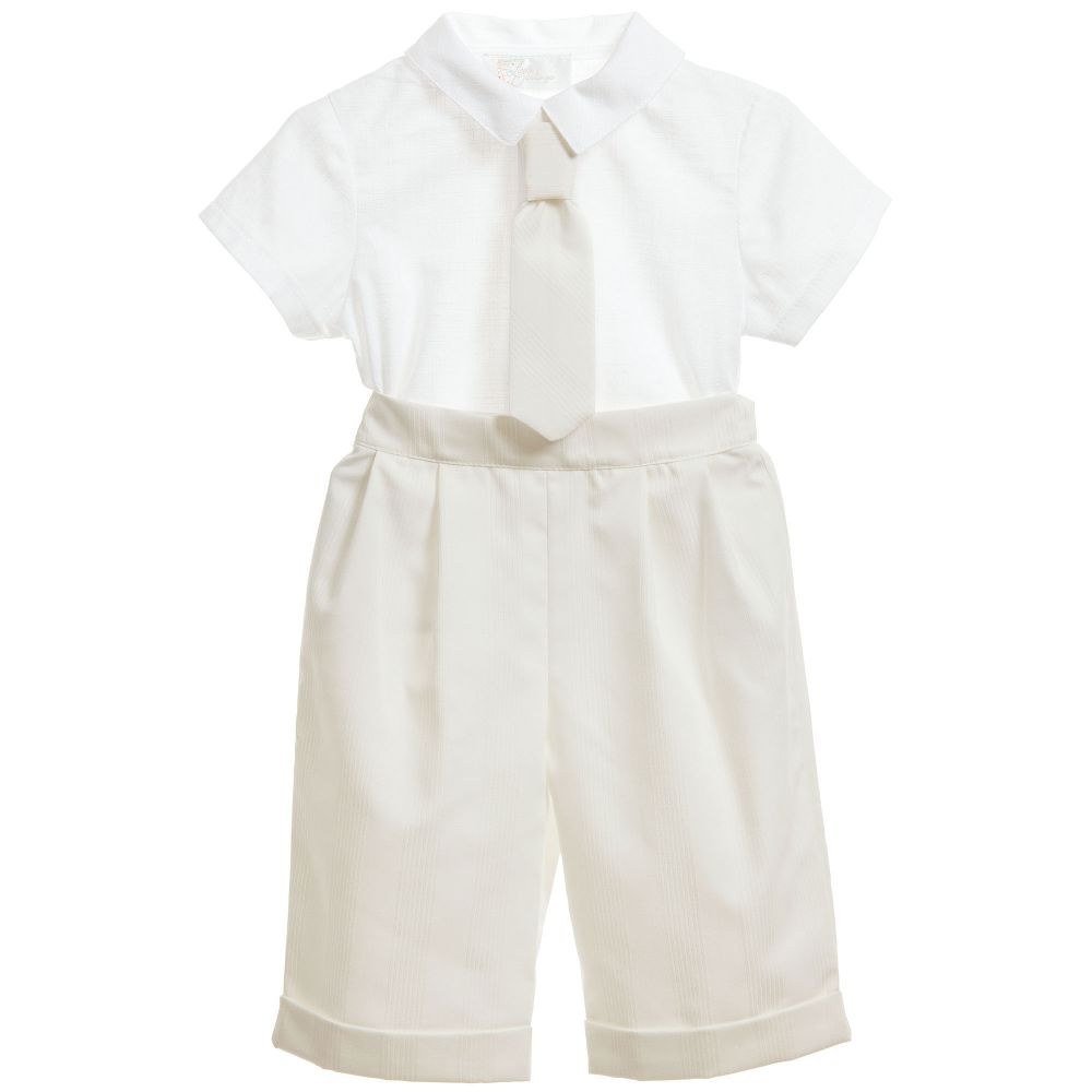 Little Darlings Occasion - Boys Ivory 'Spencer' Cotton 3 Piece Suit | Childrensalon