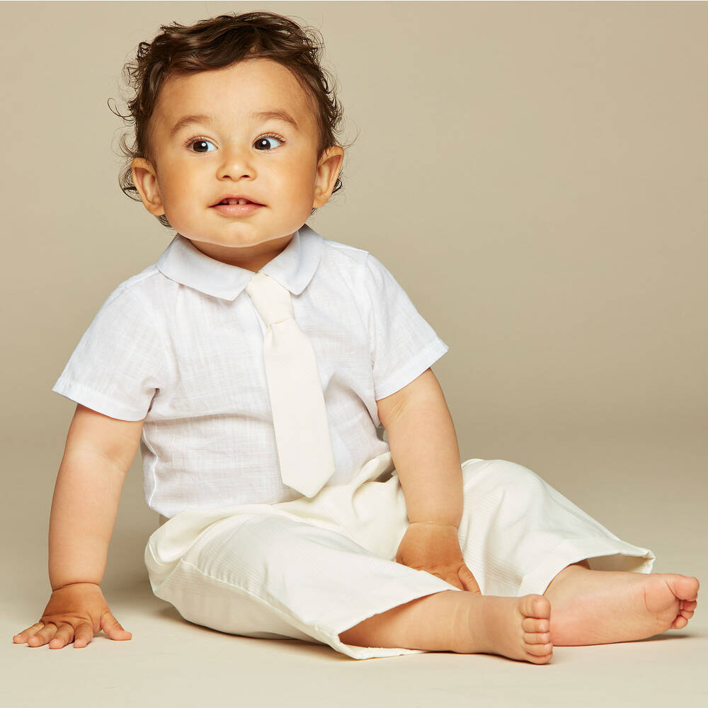 Little Darlings Occasion-Boys Ivory 'Spencer' Cotton 3 Piece Suit | Childrensalon Outlet