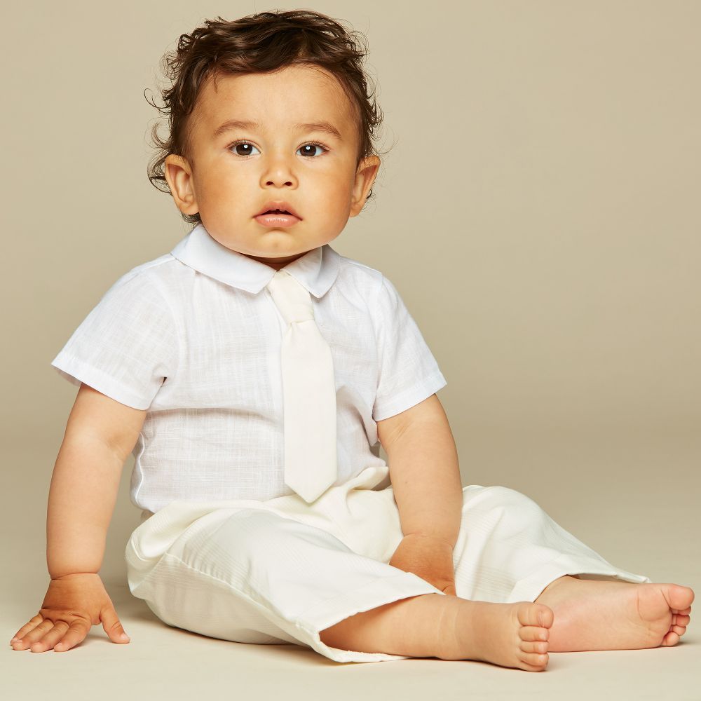 Little Darlings Occasion-Boys Ivory 'Spencer' Cotton 3 Piece Suit | Childrensalon Outlet