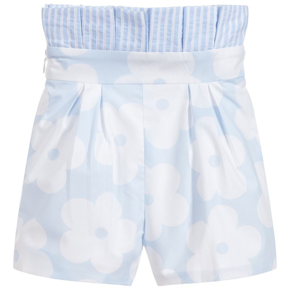 ليتل دارلينغز-شورت قطن لون أزرق وأبيض للبنات | Childrensalon Outlet