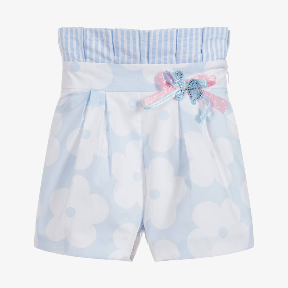 Little Darlings-Girls Blue Cotton Shorts | Childrensalon Outlet