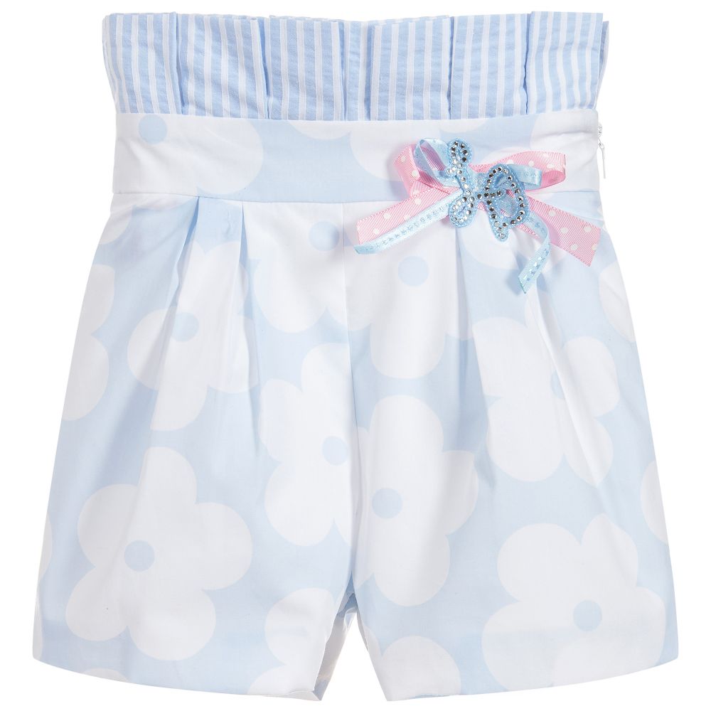 Little Darlings - Girls Blue Cotton Shorts | Childrensalon