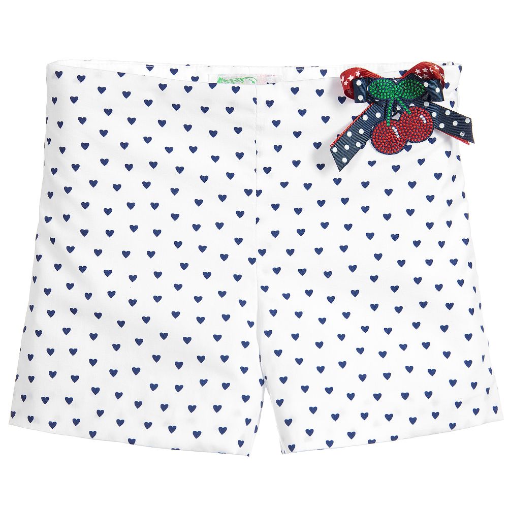 Little Darlings - Girls Blue Heart Print Shorts | Childrensalon