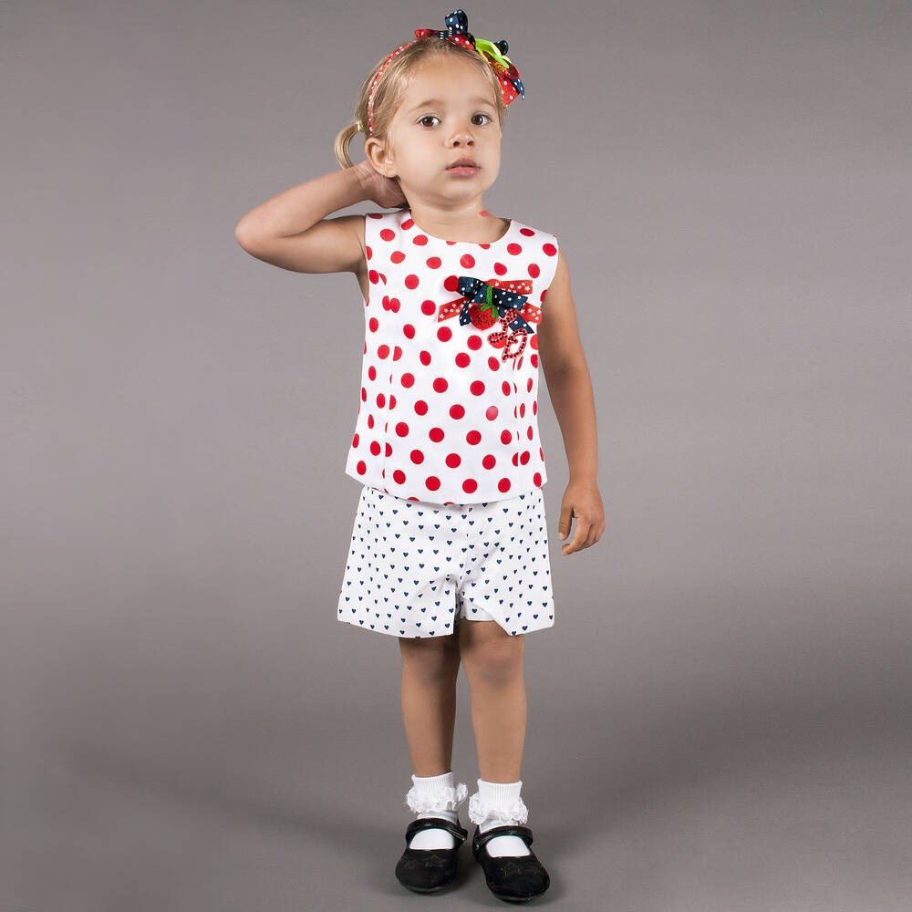 ليتل دارلينغز-شورت قطن لون أبيض و كحلي بطبعة قلوب | Childrensalon Outlet