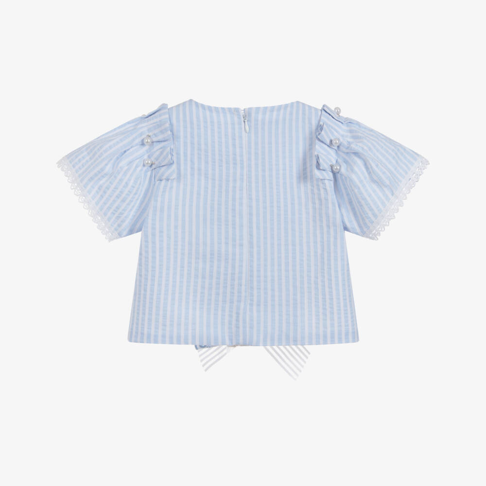 Little Darlings-بلوز مزيج قطن مقلم لون أزرق وأبيض | Childrensalon Outlet