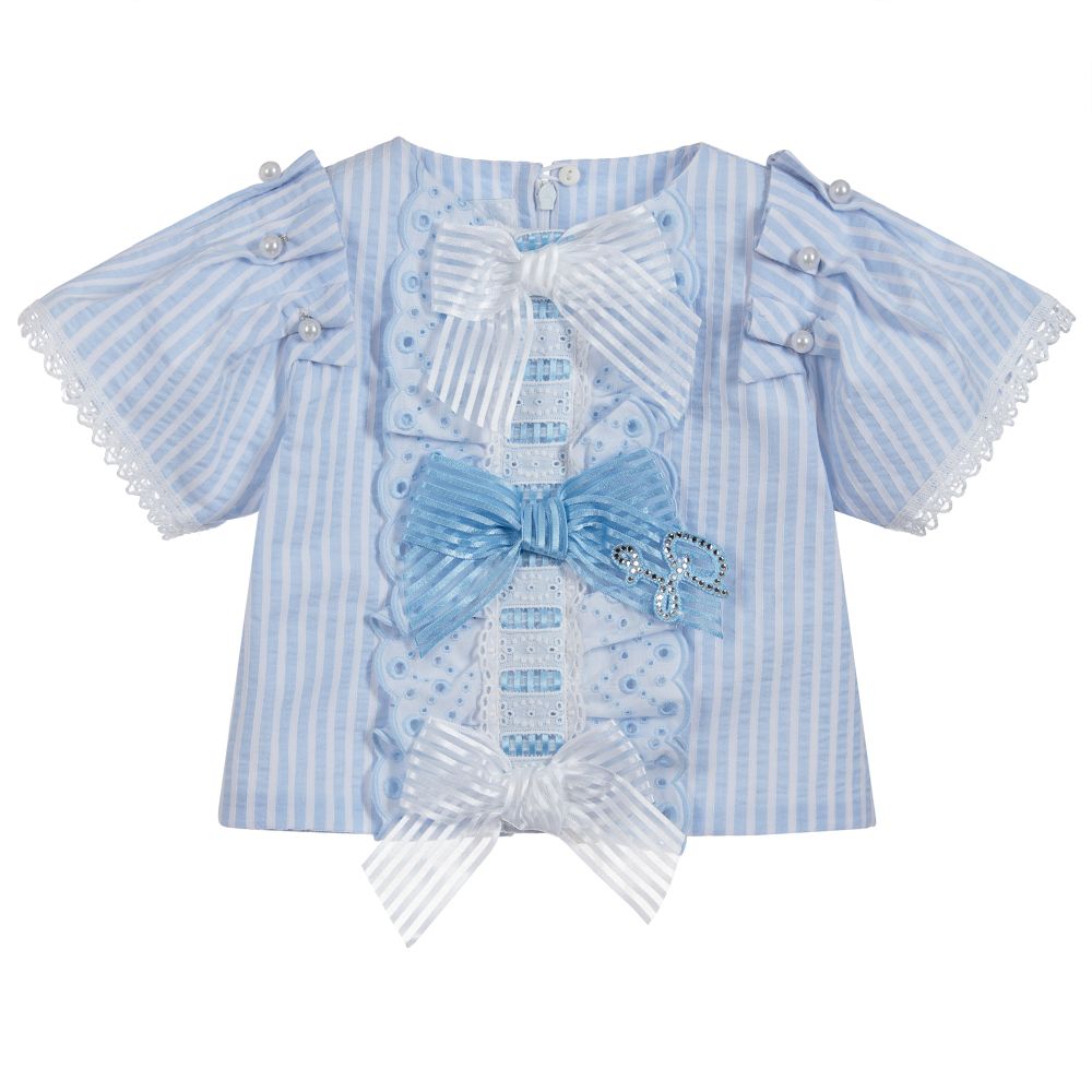 Little Darlings - Girls Blue Striped Blouse | Childrensalon