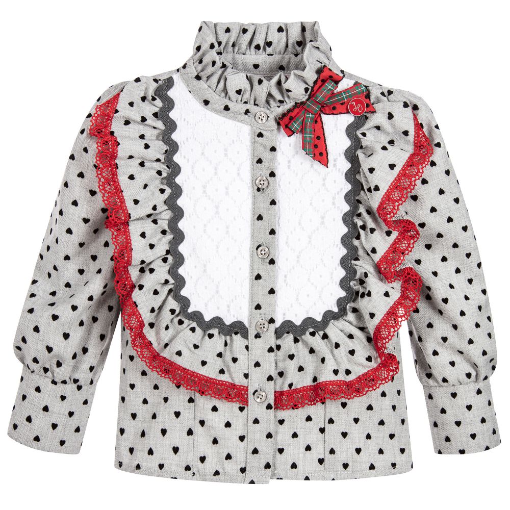 Little Darlings - Girls Grey Ruffle Heart Blouse | Childrensalon