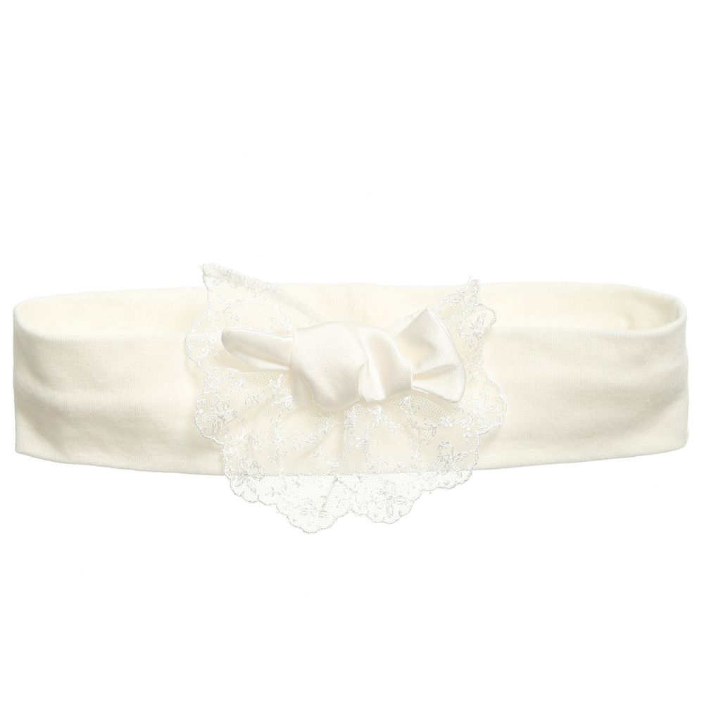 Little Darlings Occasion - Girls Ivory Headband with Lace & Bow | Childrensalon