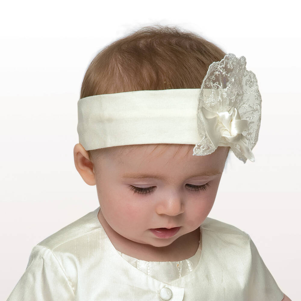 Little Darlings Occasion-طوق للشعر مزين بدانتيل وفيونكة لون عاجي | Childrensalon Outlet