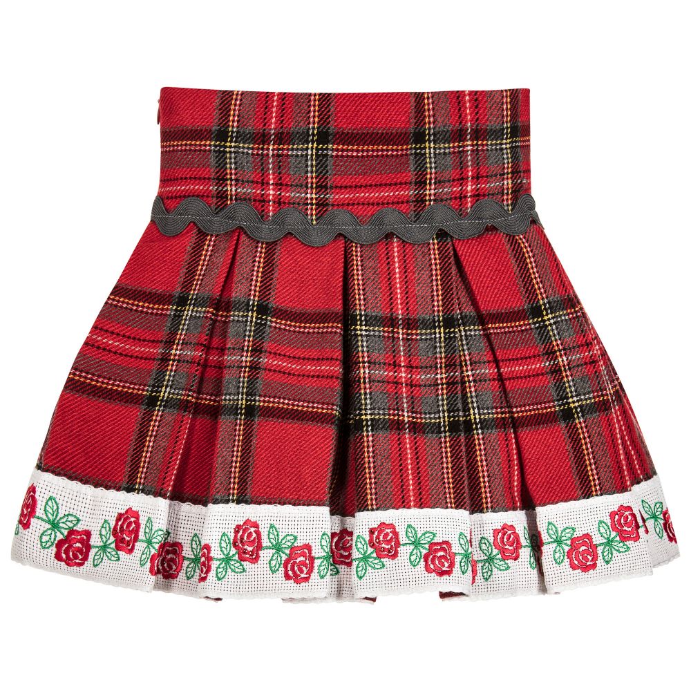 Little Darlings-Girls Red Tartan & Rose Skirt  | Childrensalon Outlet