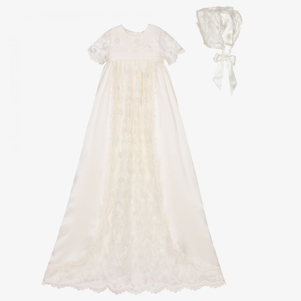 Little Darlings Occasion - Ivory Silk Ceremony Gown & Bonnet | Childrensalon