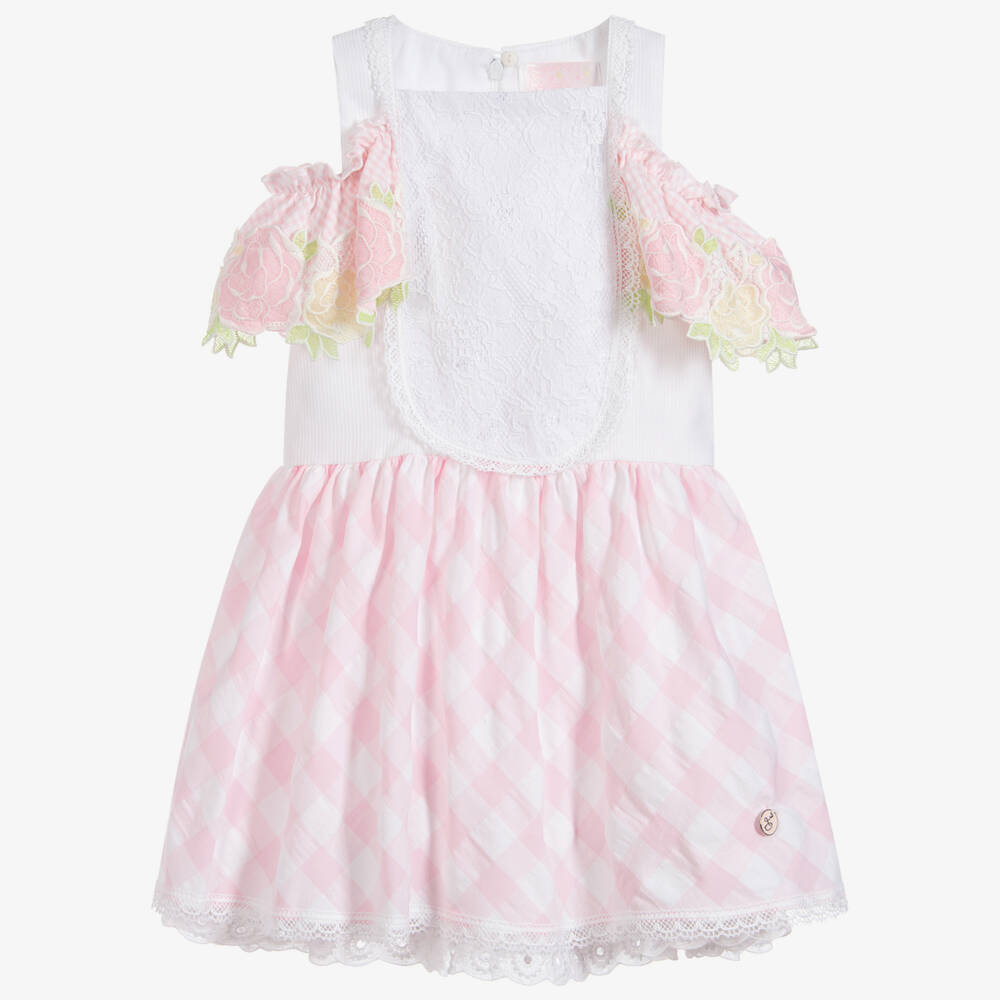 Little Darlings-Pink & White Cotton Dress  | Childrensalon Outlet