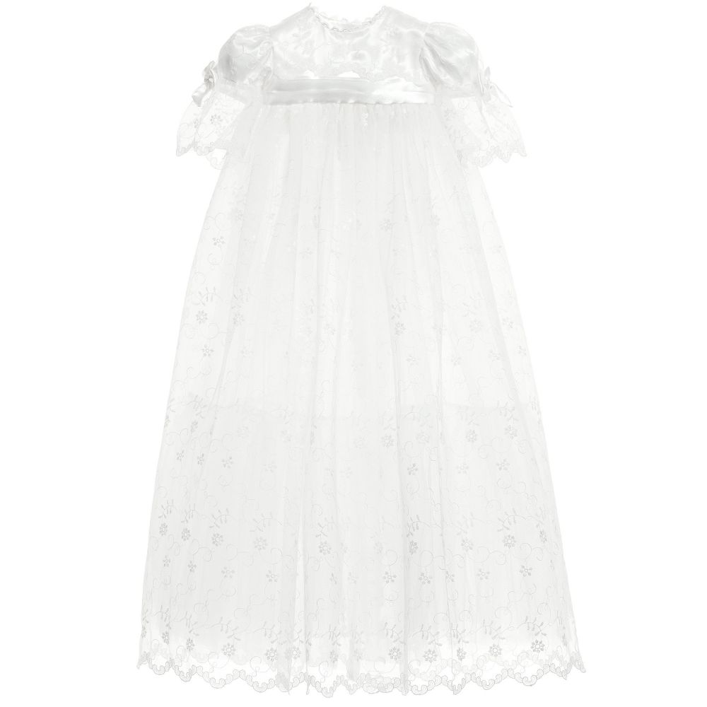 Little Darlings Occasion - White Nottingham Lace 'Gabriella' Gown & Bonnet | Childrensalon