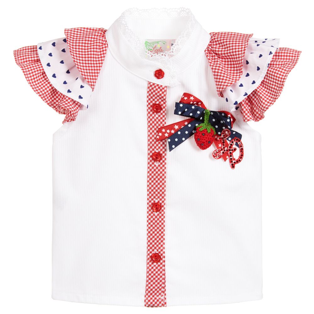 Little Darlings - White & Red Cotton Blouse | Childrensalon