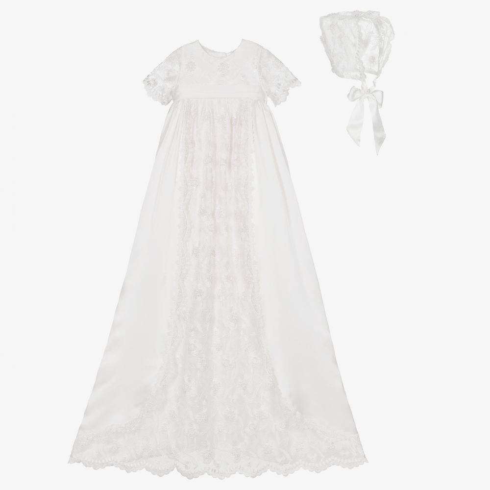 Little Darlings Occasion - White Silk Ceremony Gown & Bonnet | Childrensalon