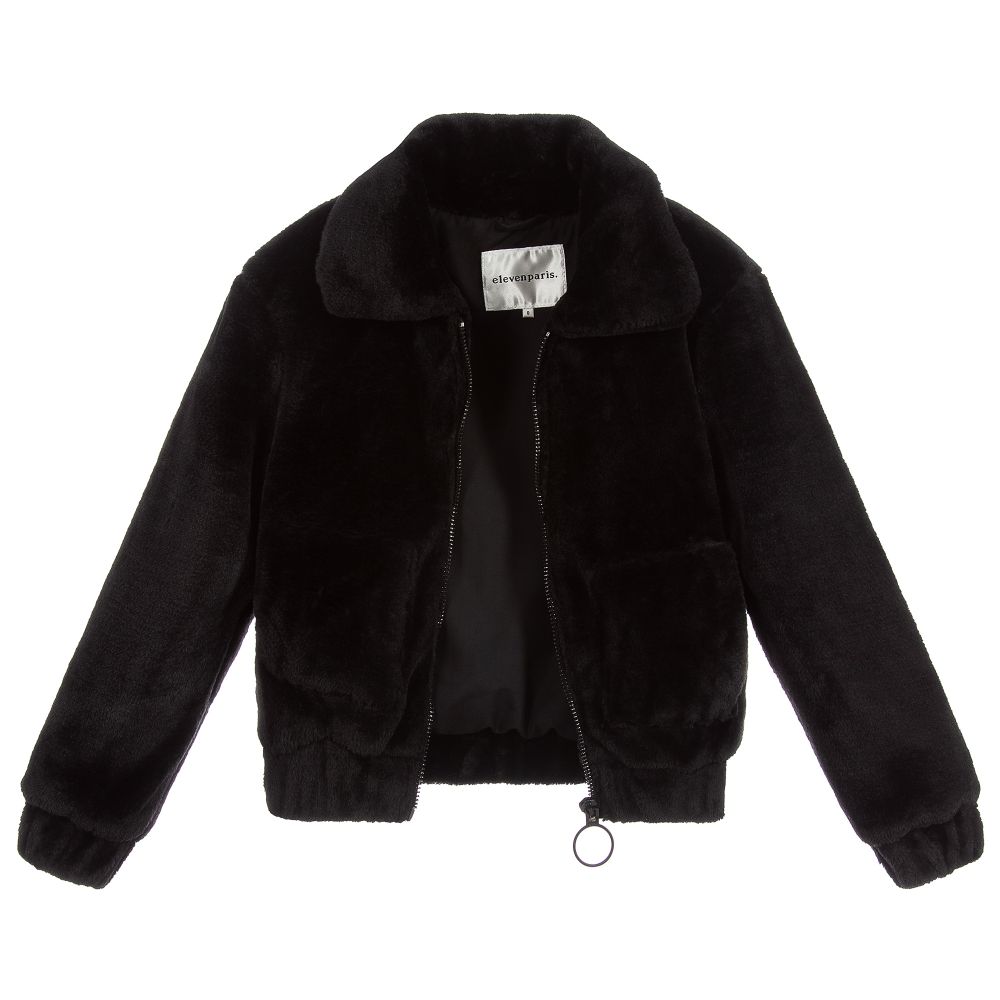 Cheap black fur jacket top