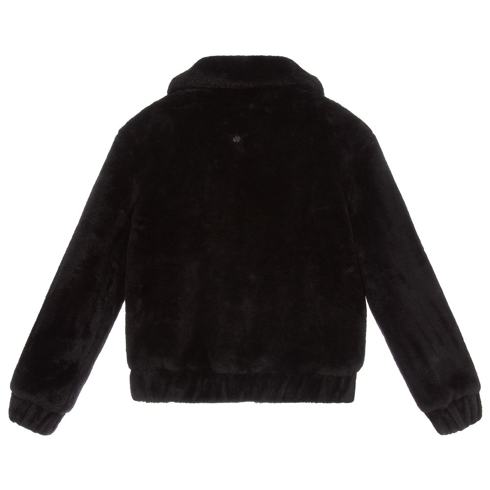 Little Eleven Paris Girls Black Faux Fur Jacket Childrensalon Outlet