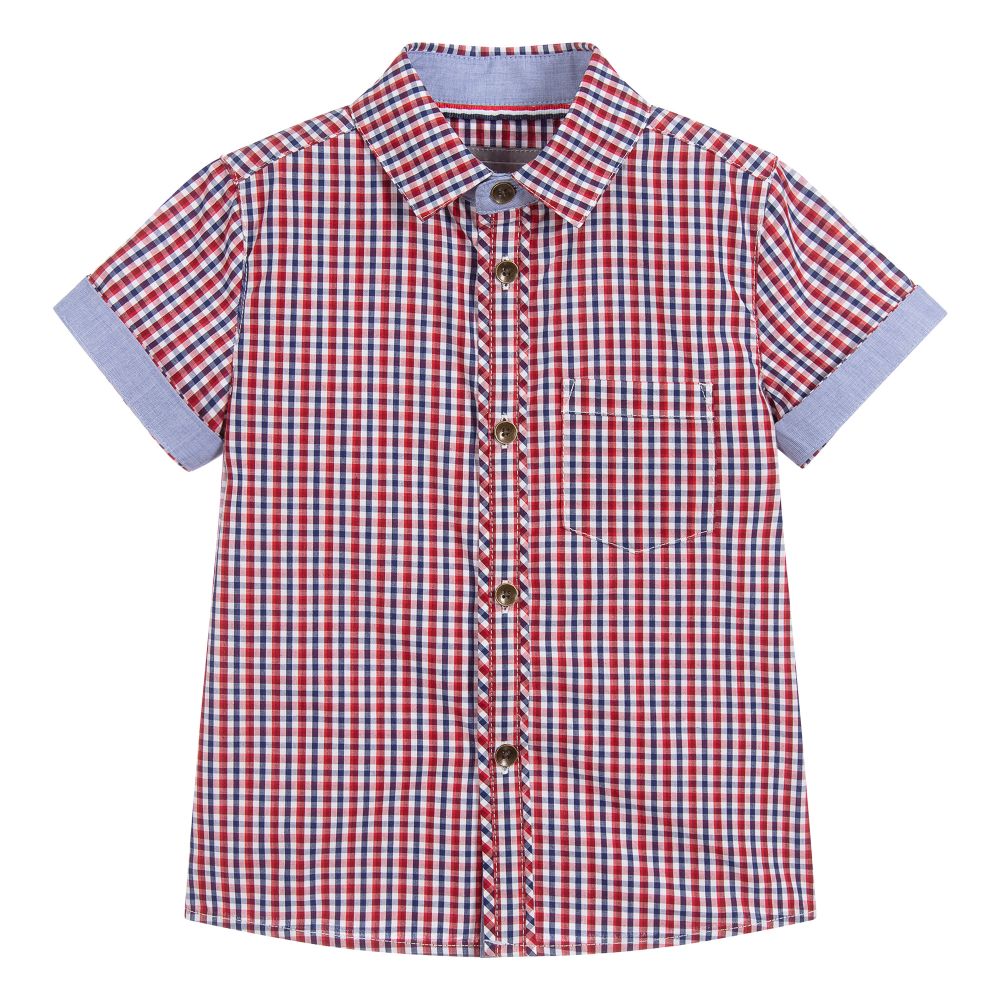 Little Lord & Lady - Red & Blue Check Cotton Shirt | Childrensalon