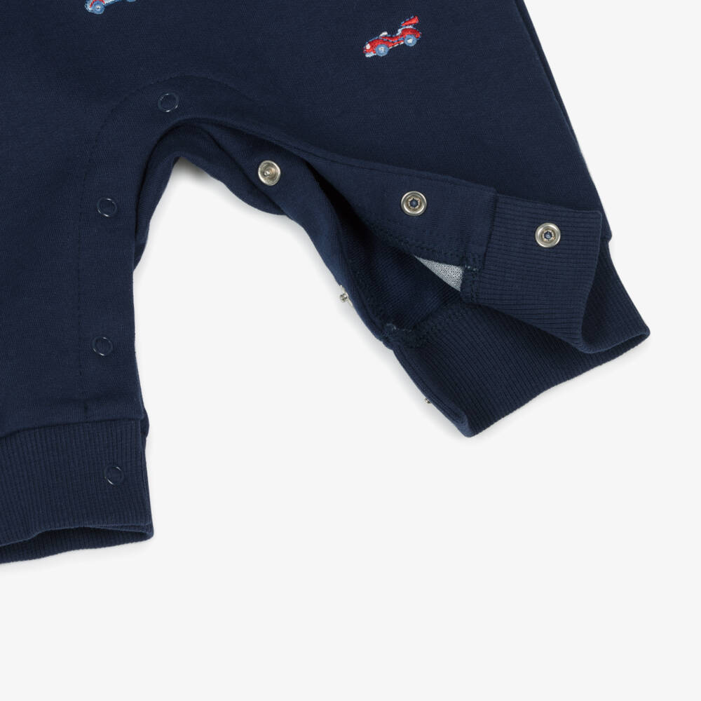 Little Me-Baby Boys Blue Cotton Embroidered Cars Romper Set | Childrensalon Outlet