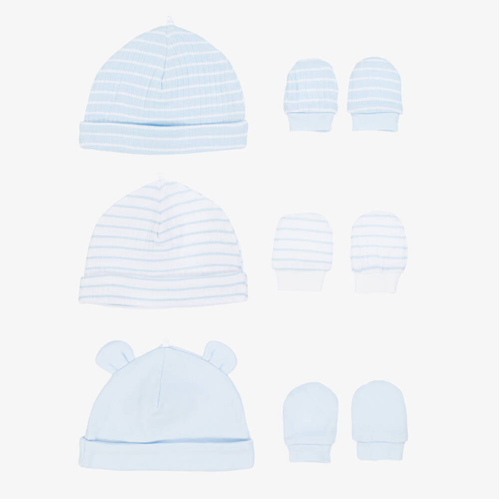 Little Me-Baby Boys Blue Cotton Jersey Hat & Mittens Set | Childrensalon Outlet