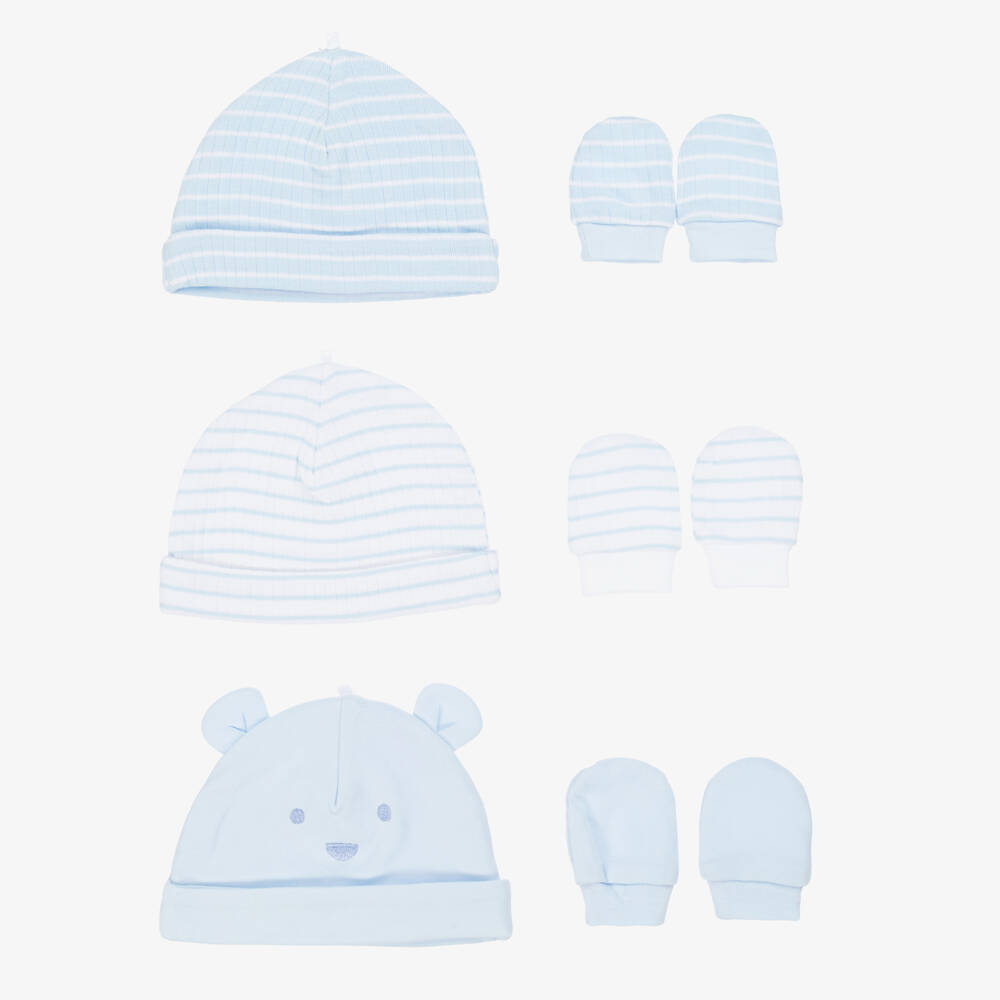 Little Me-Baby Boys Blue Cotton Jersey Hat & Mittens Set | Childrensalon Outlet