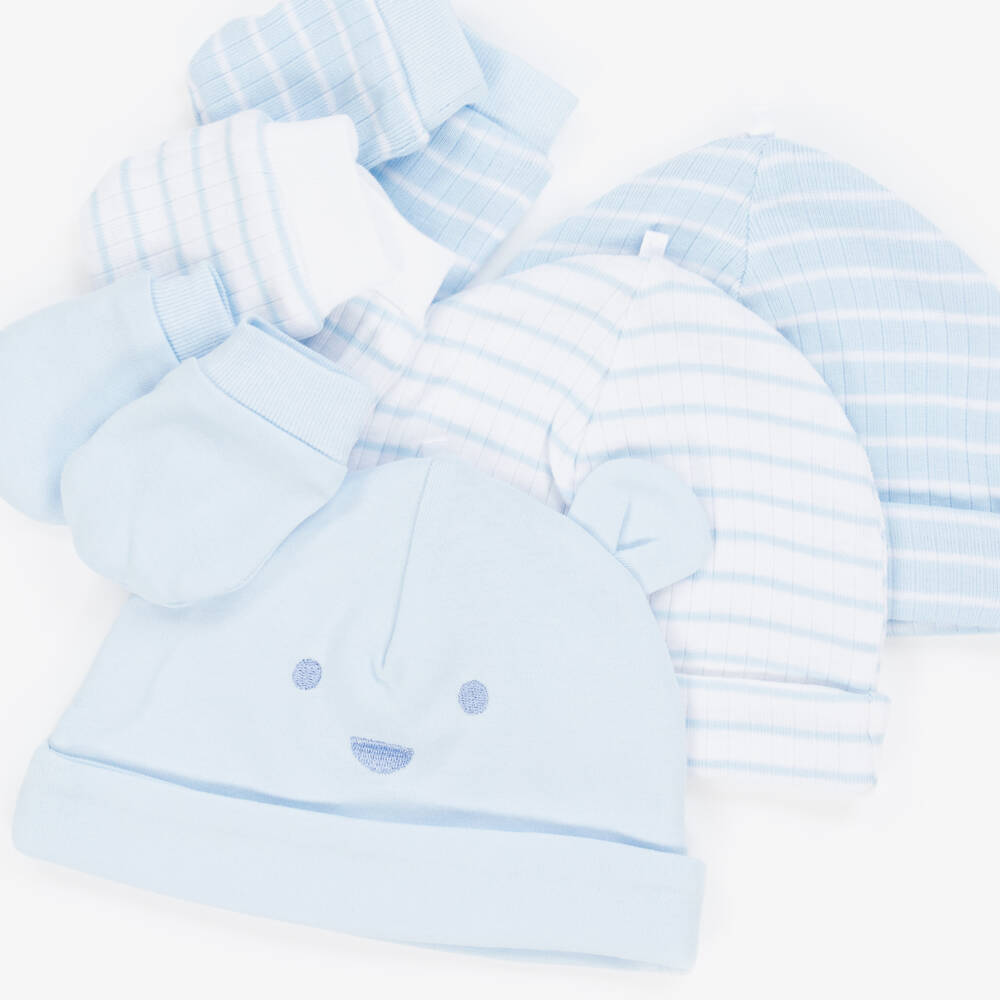 Little Me-Baby Boys Blue Cotton Jersey Hat & Mittens Set | Childrensalon Outlet