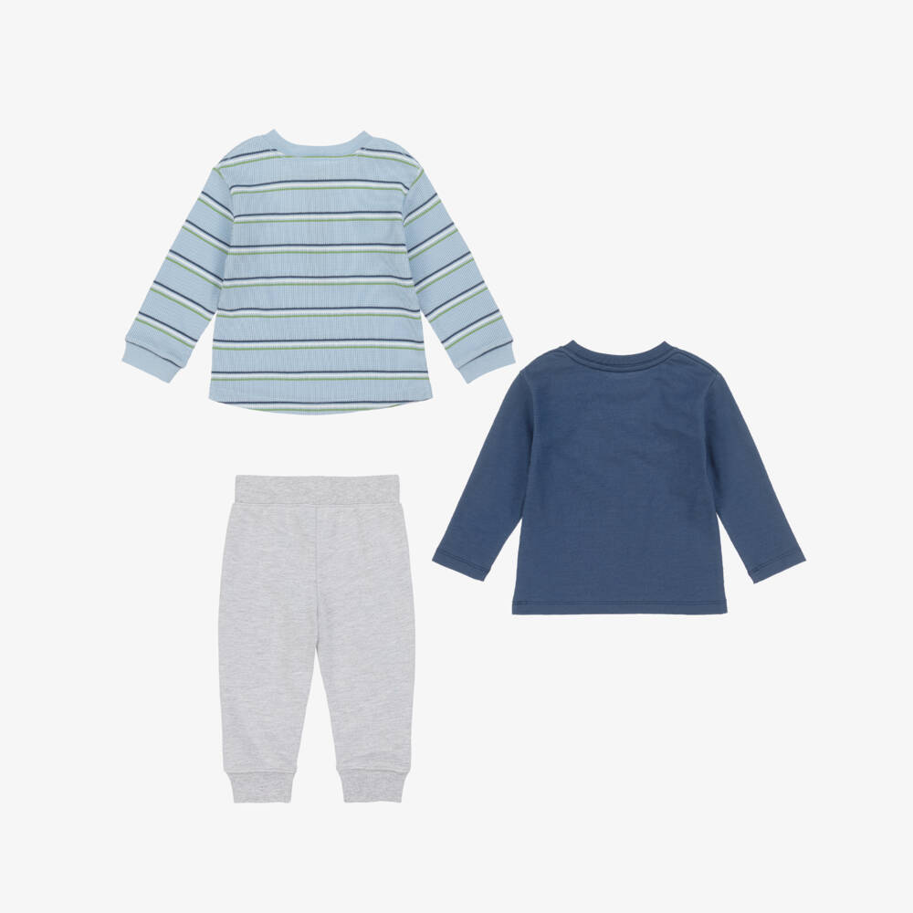 Little Me-Baby Boys Blue & Grey Cotton Space Joggers Set | Childrensalon Outlet