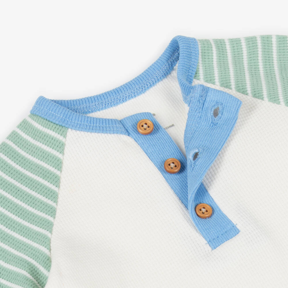 Little Me-Baby Boys Blue, Ivory & Green Cotton Trouser Set | Childrensalon Outlet