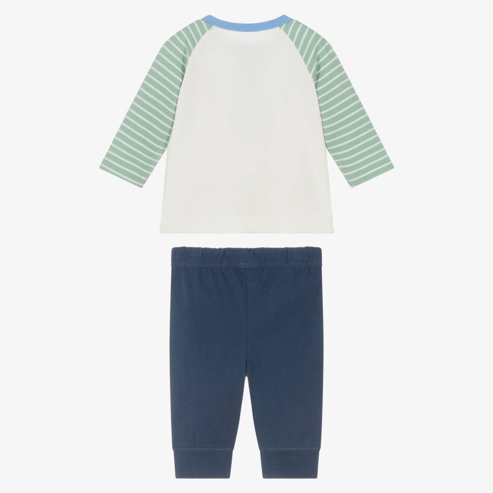 Little Me-Baby Boys Blue, Ivory & Green Cotton Trouser Set | Childrensalon Outlet