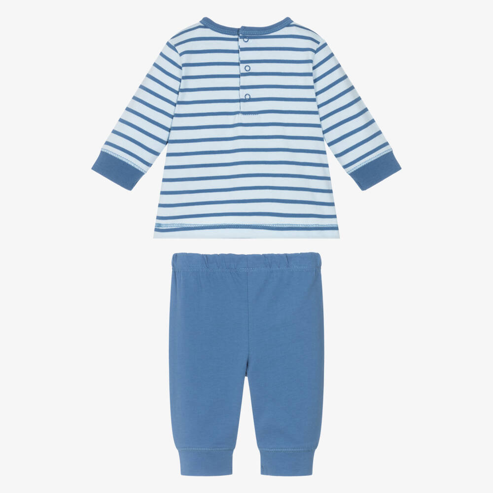 Little Me-Baby Boys Blue Striped Cotton Trouser Set | Childrensalon Outlet